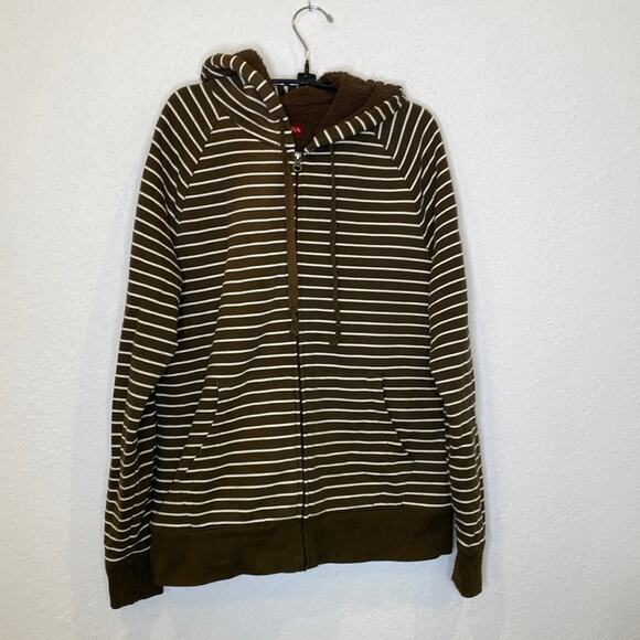 Merona Striped Thick Long Sleeve Fleece Lined Sweatshirt Dark Green Sz Lg - Picture 1 of 11